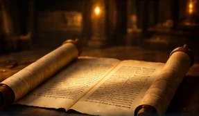 An open scroll lit by candlelight