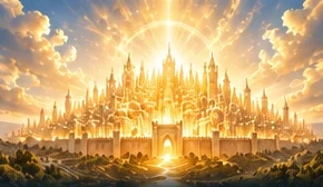 A shining golden city in the clouds